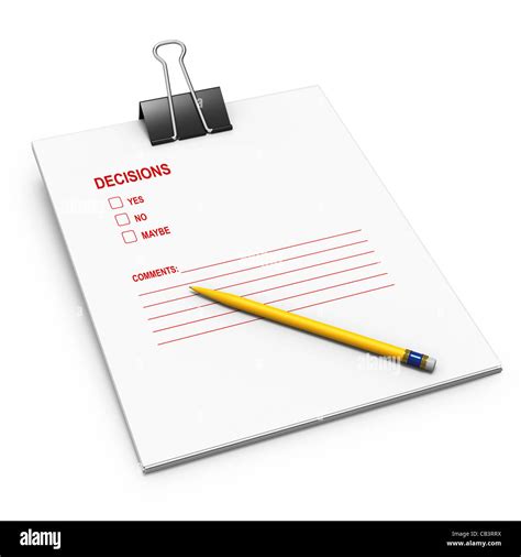 Decision Making Checklist On White Background With Yellow Pencil Stock