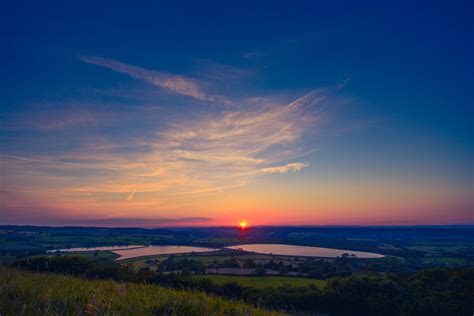 Download free image sunset sky. Free photo: Sunset Under Blue Sky - Fields, Lake, Landscape - Free Download - Jooinn