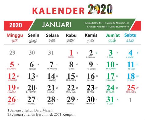 Tahun 2019 atau tahun islam 1440 h, atau tahun jawa 1951. Desain Kalender Kalender Januari 2021 Indonesia / Kotak ...