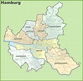 Administrative divisions map of Hamburg - Ontheworldmap.com