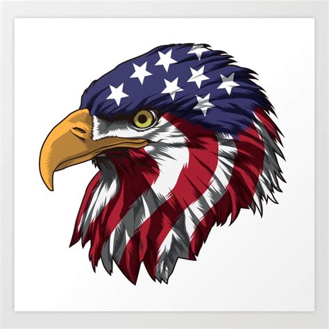 Patriotic Bald Eagle Head Proud Bird Of Prey Art Print By Anziehend