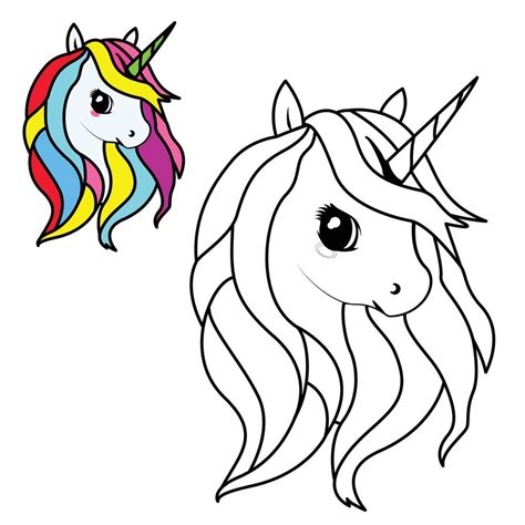 Página Para Colorear De Cabeza De Unicornio De Dibujos Animados Lindo Tema De Boceto De