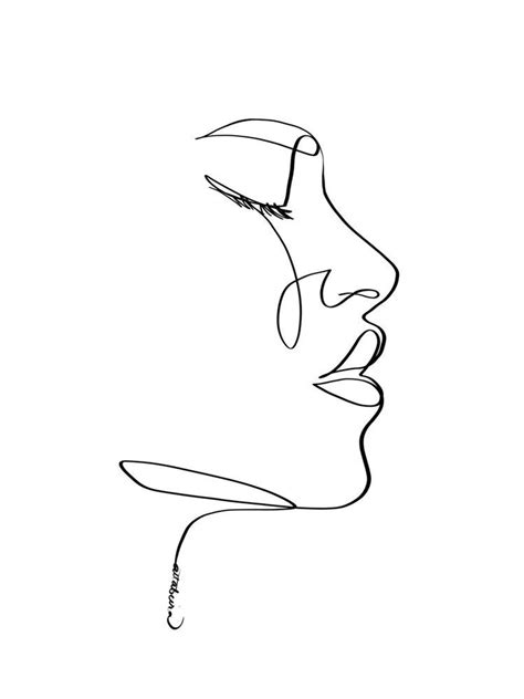 Black And White Line Art Drawing Of A Womans Face