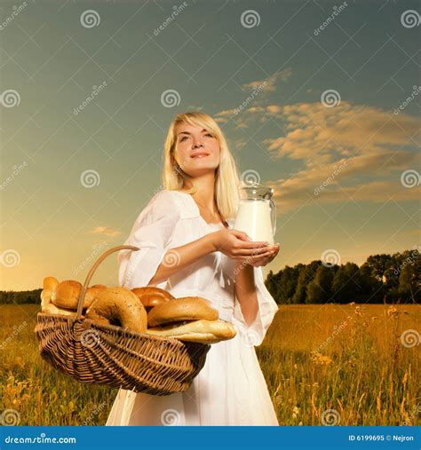 Woman With A Baked Bread Stock Image Image Of Beauty 6199695