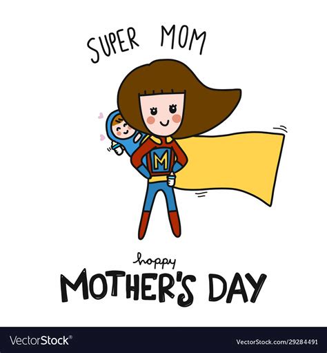 Super Mom Happy Mothers Day Cartoon Royalty Free Vector