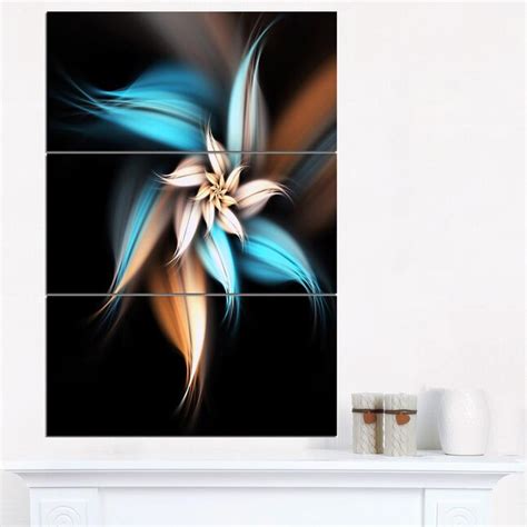 Designart Blue Brown Digital Art Fractal Flower Floral Canvas Art