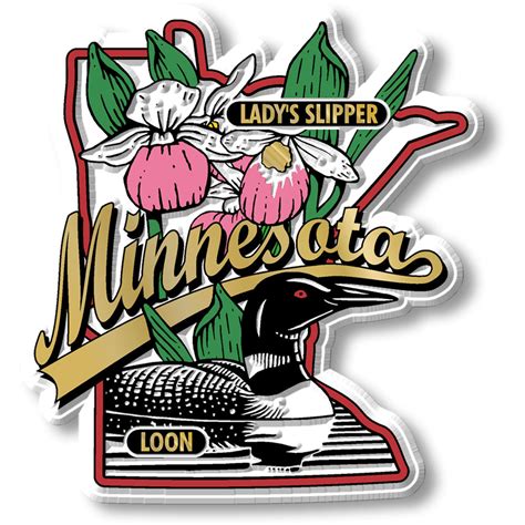 Minnesota State Bird And Flower Map Magnet