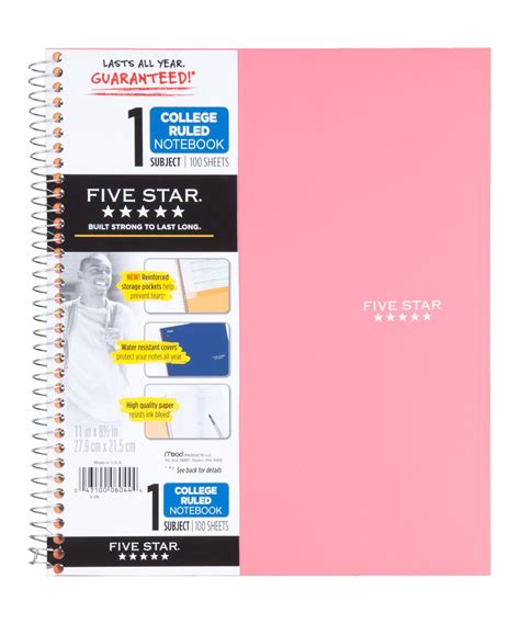 Pink Five Star® Trend Spiral Bound One Subject Notebook Middle School
