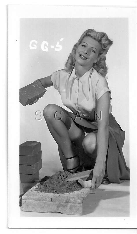 Org Vintage 1940s 60s Semi Nude RP Endowed Blond Bricks Up Skirt