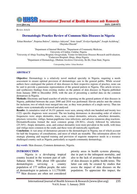 Pdf Dermatologic Practice Review Of Common Skin Diseases In Nigeria