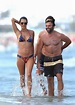 alessandra ambrosio in a colourful print bikini on the beach with her ...