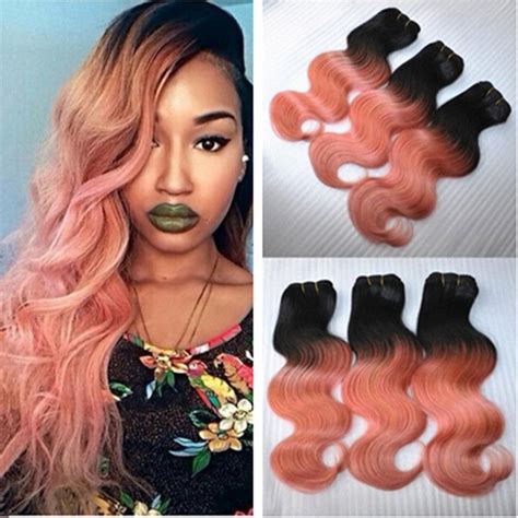 3 Bundles Rose Gold Ombre Hair Extensions Two Tone Color 1bpink Ombre
