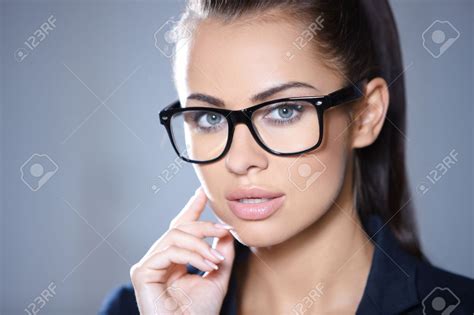 Portrait Of Beautiful Business Woman Wearing Glasses Stock Photo