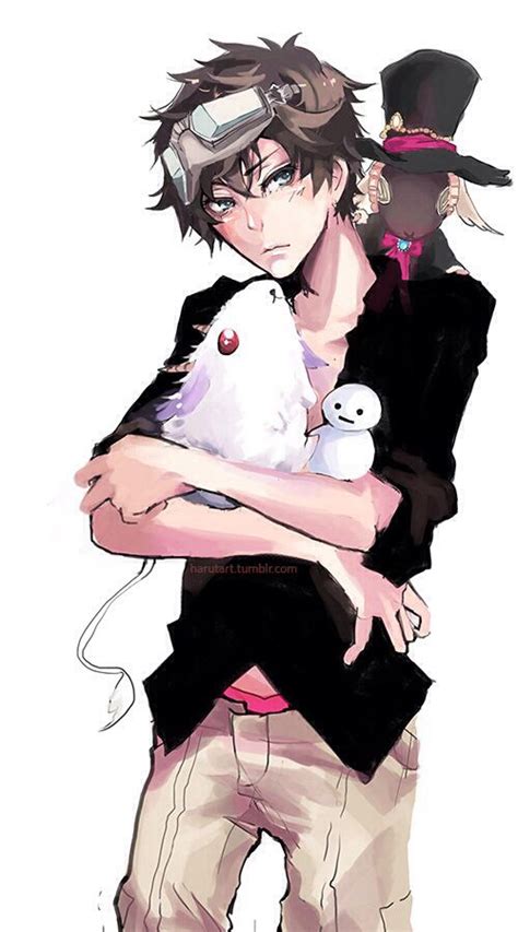 An Anime Character Holding A Stuffed Animal In His Arms And Wearing A