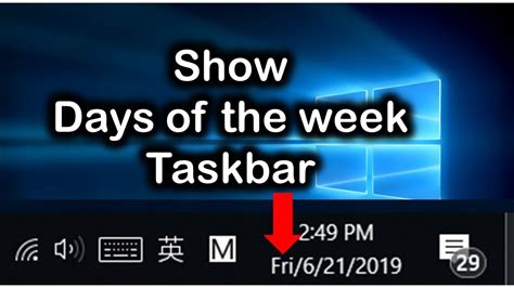 How To Show Day Of Week In Windows 10 Taskbar Clock Youtube