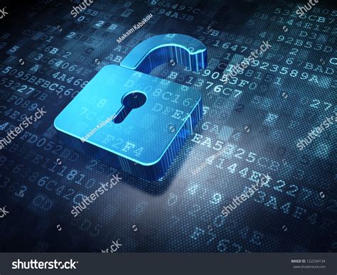 Security Concept Blue Opened Lock On Digital Data Background
