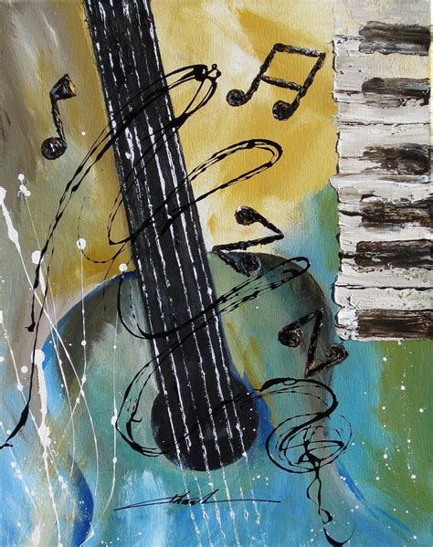 Details About Orginal Art Absrtact Painting Jazz Guitar