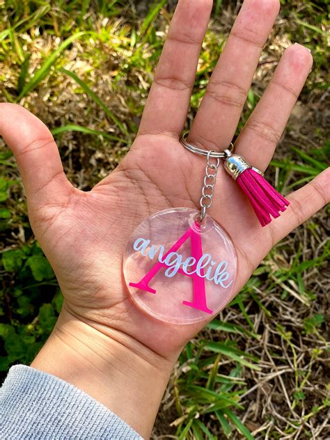 Personalized Round Acrylic Keychains With Vinyl Decals Etsy