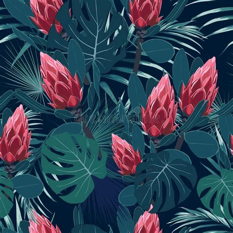 Seamless Tropical Flower Pattern Background Tropical Protea Flowers