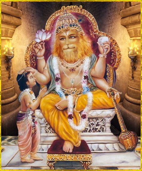 Lord Narasimha With Devotee Prahalada Vishnu In His Avatar As Neither