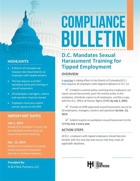 Compliance Bulletin D C Mandates Sexual Harassment Training For Tipped Employment