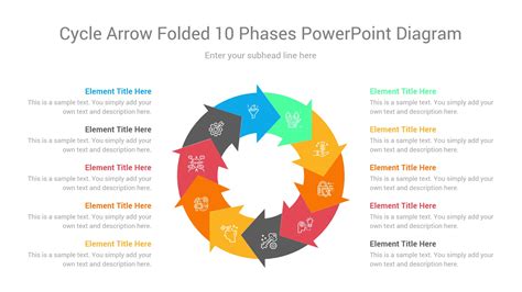 Cycle Arrow Folded 10 Phases Powerpoint Diagram Ciloart