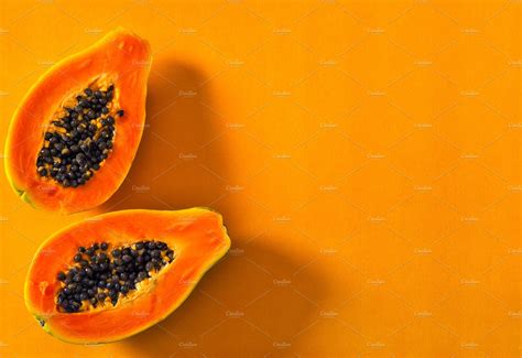 Papaya Fruit Orange Color Background High Quality Food Images