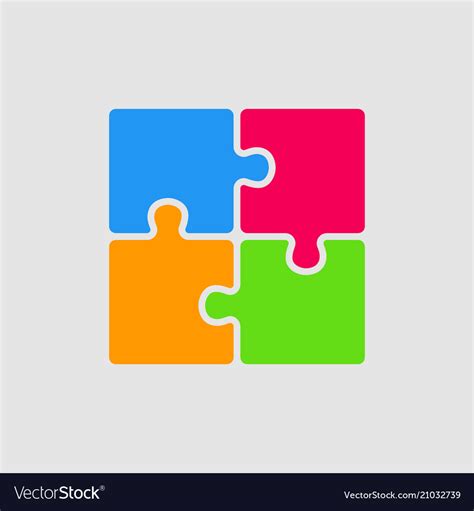 Four Color Pieces Puzzle Square 4 Steps Puzzle Vector Image