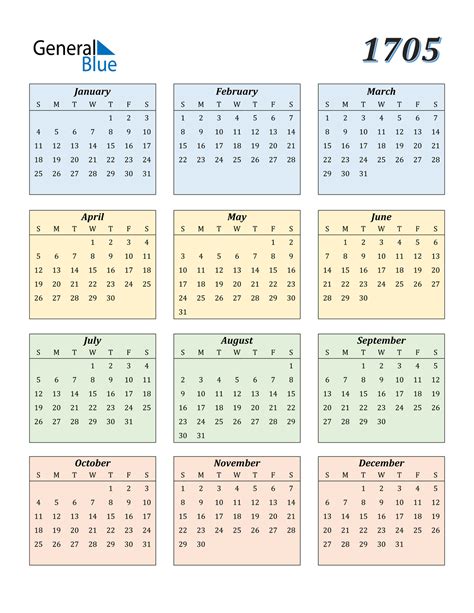 1705 Calendar Pdf Word Excel