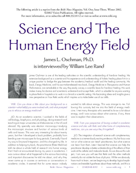 Pdf Science And The Human Energy Field James Oschman