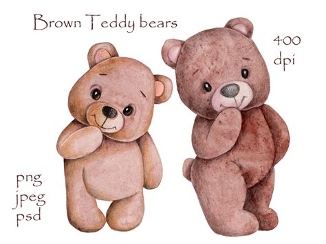 Two Brown Teddy Bears Watercolor By Teddy Bears And Their Friends