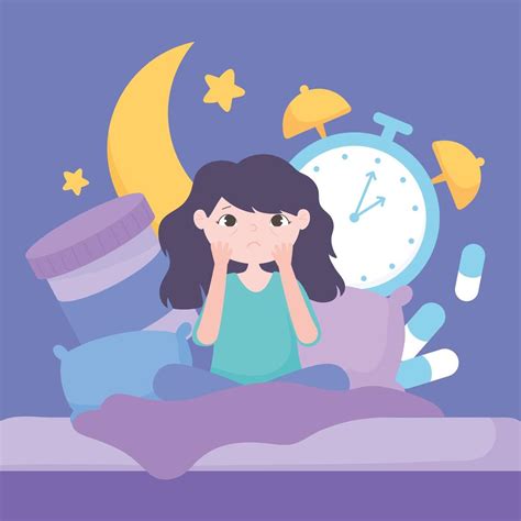 Insomnia Girl With Sleep Disorder Medicine Clock Night Moon 2674967