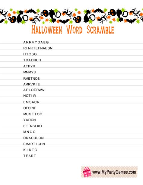 Free Printable Halloween Word Scramble Game