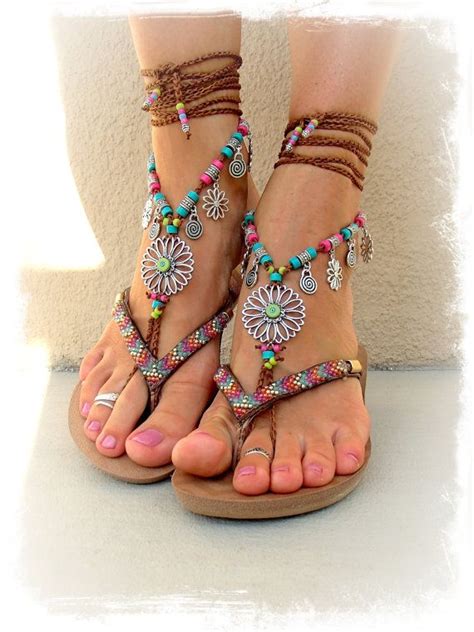 For Sara Sunflower Barefoot Sandals Hippie Festival Wrap Sandal Toe Thongs Bare Feet Statement