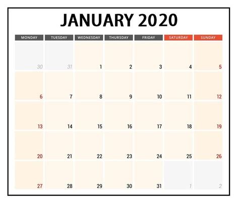 January 2020 Calendar Editable Template Calendar Word Word Template