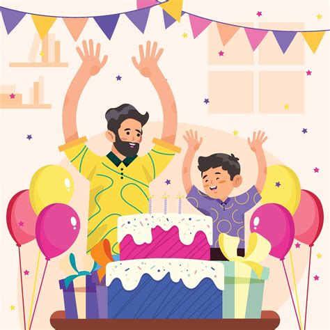 Father And Son Celebrate Birthday Party At Home Concept 2380136 Vector