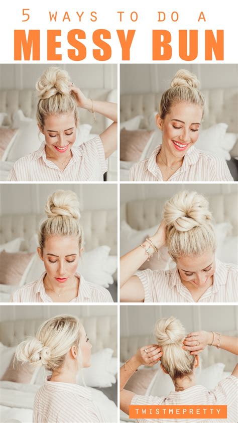 Make sure you are using tight hair ties or your messy bun will begin to fall throughout the day. 5 Ways To Do a Messy Bun - Twist Me Pretty