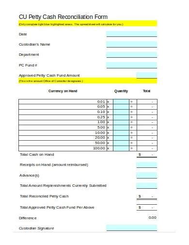 Free 11 Petty Cash Reconciliation Samples And Templates In Ms Excel Pdf