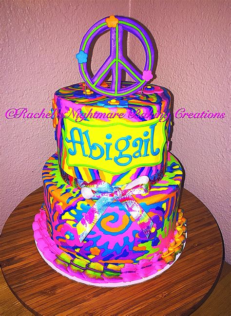 Tie Dye Birthday Cake Achieved With Buttercream Icing Fondant Peace