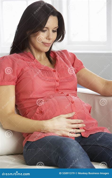 Pregnant Woman Relaxing At Home Stock Image Image Of Lounge Bump 55891379