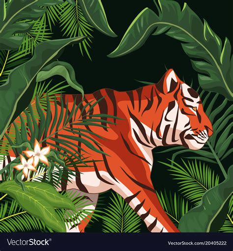 Tiger Drawing In The Jungle Royalty Free Vector Image