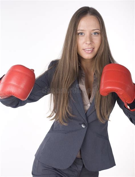 Portrait Of Business Woman Boxing In Red Gloves Business Activity