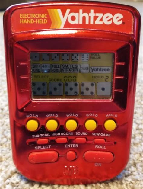 Yahtzee Handheld Electronic Game Vtg 1995 Milton Bradley Rare Red Works