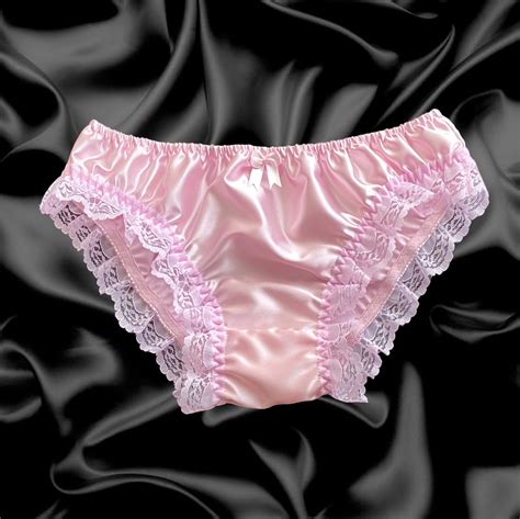 Baby Pink Satin Lace Sissy Full Panties Bikini Knicker Underwear Size EBG