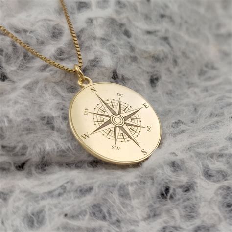 Gold Plated Engravable Compass Necklace Gift For Him Etsy