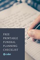 This printable funeral planning checklist is a free way to make sure ...