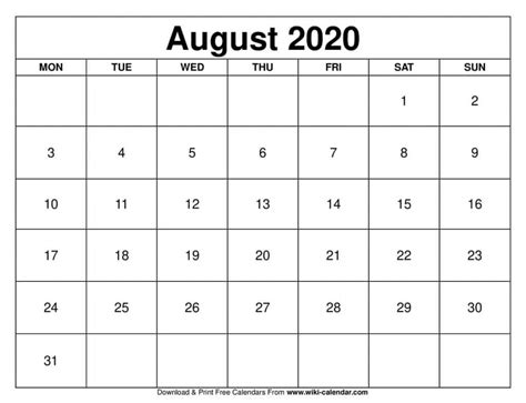 Free Printable August 2019 Calendar Printable Blank August 2019