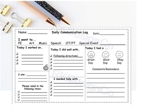 Daily Communication Log And Behavior Chart For Kids Parent