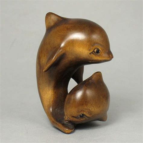1940s japanese handmade boxwood netsuke two dolphins figurine carving ht0 netsukes y okimonos