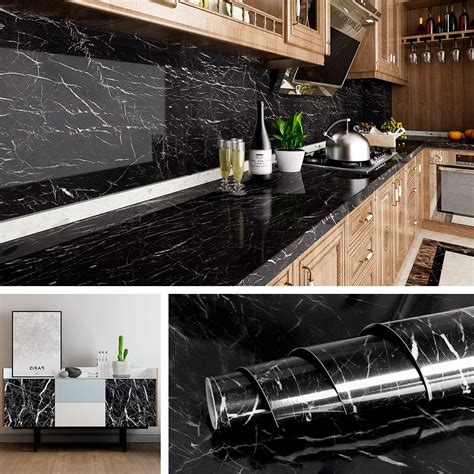 Home Improvement Black Marble Self Adhesive Wallpaper Peel And Stick